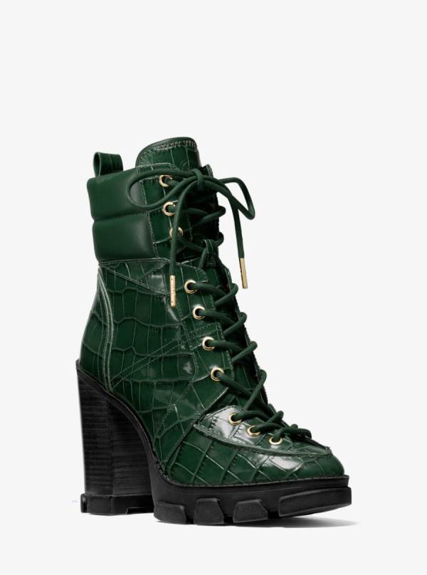 Damske Snurovacie Topanky Michael Kors Ridley Crocodile Embossed Leather Olivovo Zelená - Topanky Michael Kors Vypredaj | LNXUY-1928